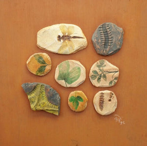 Evidence 2 (Ancient Impressions) by Onkar Kshirsagar, Original Plywood Contemporary Painting on Plywood, Small Square Wall Art