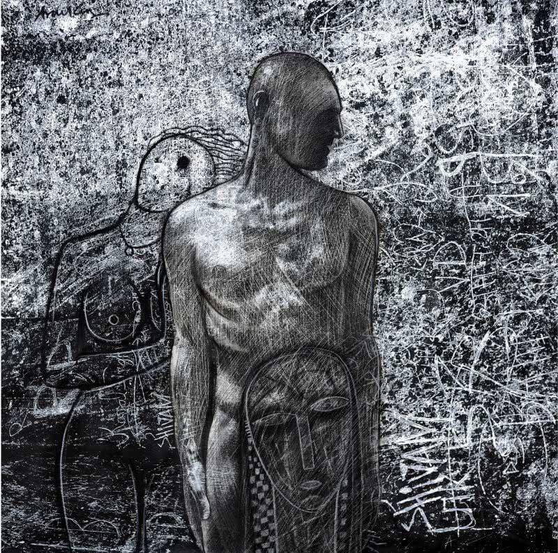 Figurative acrylic painting titled 'Ex lover', 31x31 inches, by artist Arun K Mishra on Canvas