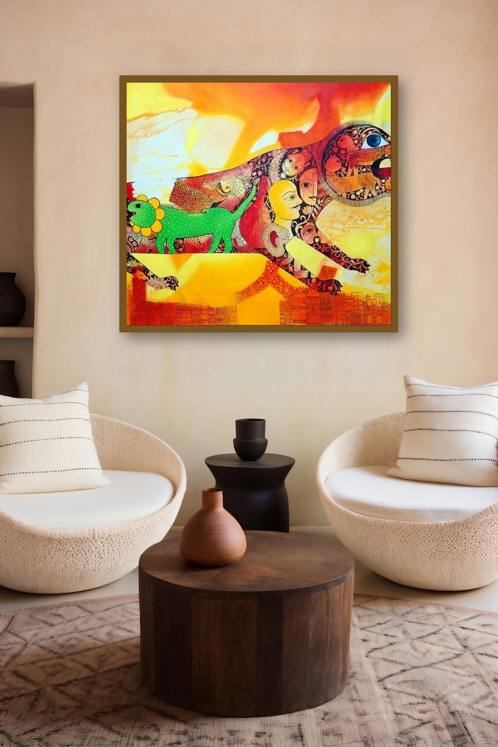 Excuse Me (The Lion's Transformation) by artist Meenakshi Jha Banerjee displayed in a Contemporary Exhibition gallery