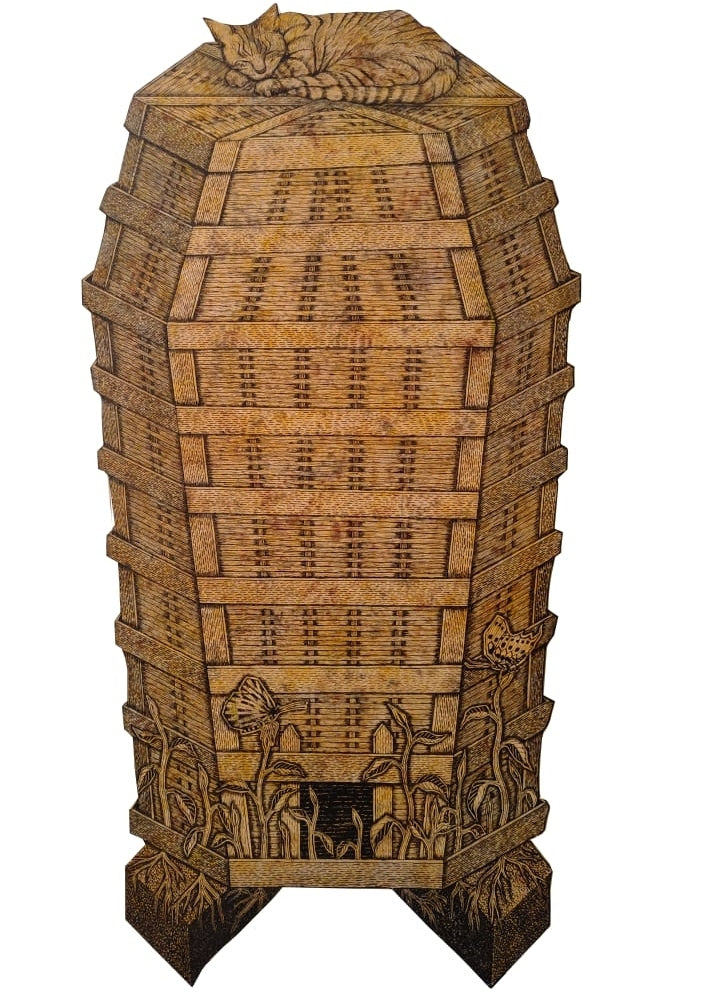 'Existence 32' contemporary acrylic painting by artist Amol Khade, 48x24 inch, on canvas plyboard