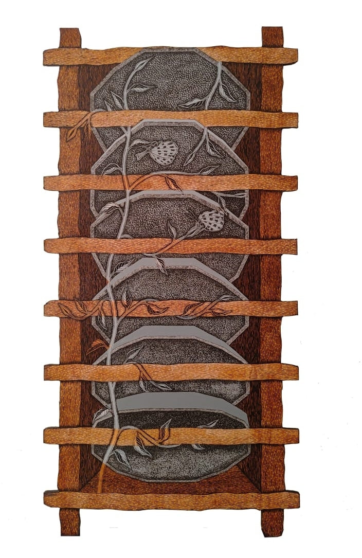 'Existence 33' contemporary acrylic painting by artist Amol Khade, 48x24 inch, on canvas plyboard