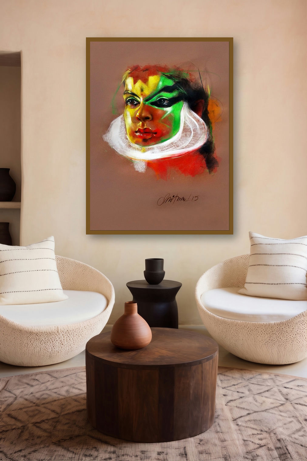 Expression (Kathakali Portrait) by artist Mithun Dutta displayed in a Contemporary Exhibition gallery