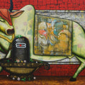 The External Connection' figurative acrylic painting by artist Anupam Pal, 48x72 inch, on canvas
