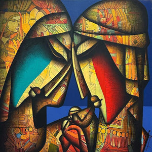 Figurative acrylic charcoal painting titled 'External Love 2', 48x48 inches, by artist Jagannath Paul on Canvas