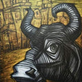 'The External Struggle 3' animals acrylic-charcoal painting by artist Pintu Biswas, 48x36 inch, on canvas
