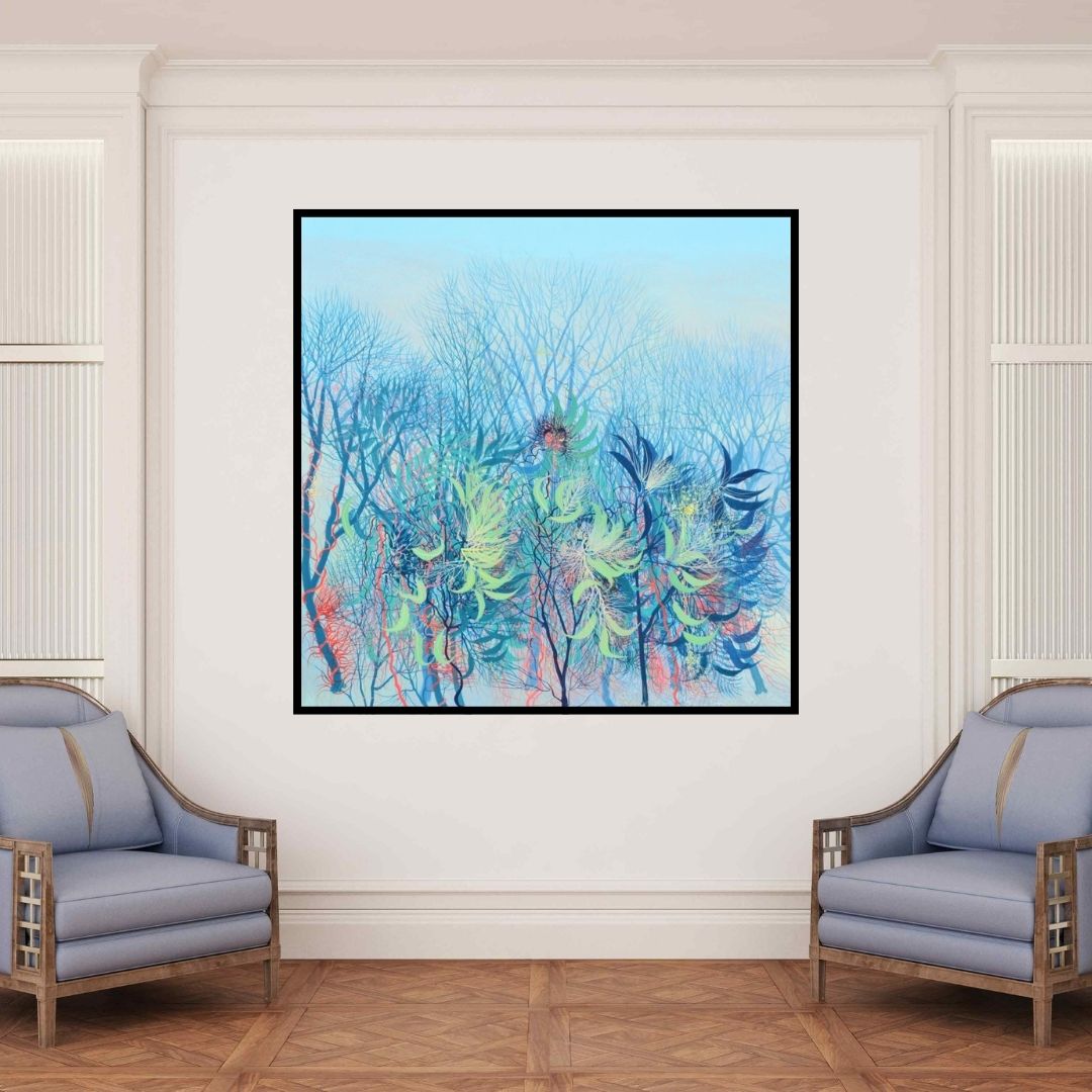 In-situ view of Kishore Kumar Sahu's 'Exuberance Vi (Exuberance VI: A Celebration of Natures Abundance)' painting in a room