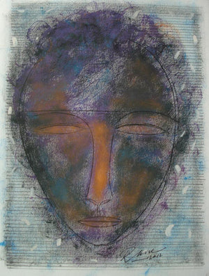Face 1 (Inner Portrait) by D S Rane, Original Mixed Media Figurative Painting on Paper, X-Small Vertical Wall Art