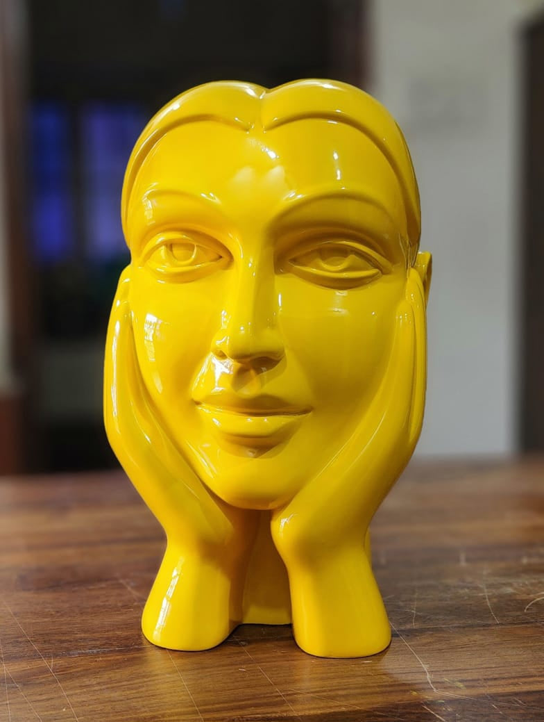 'Face 11' figurative Paint on Fiberglass sculpture by artist Dvs Krishna, 11x9 inch, on paint on fiberglass