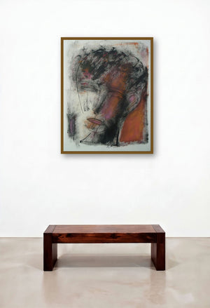 Face 2 (Quietude) by artist D S Rane displayed in a Mid-Century Modern Bedroom