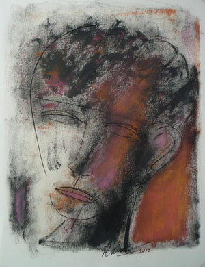Face 2 (Quietude) by D S Rane, Original Mixed Media Figurative Painting on Paper, X-Small Vertical Wall Art