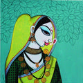 Face 28 by Varsha Kharatamal, Original Acrylic Figurative Painting on Canvas, Small Square Wall Art