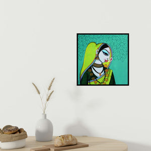 In-situ view of Varsha Kharatamal's 'Face 28' painting in a room