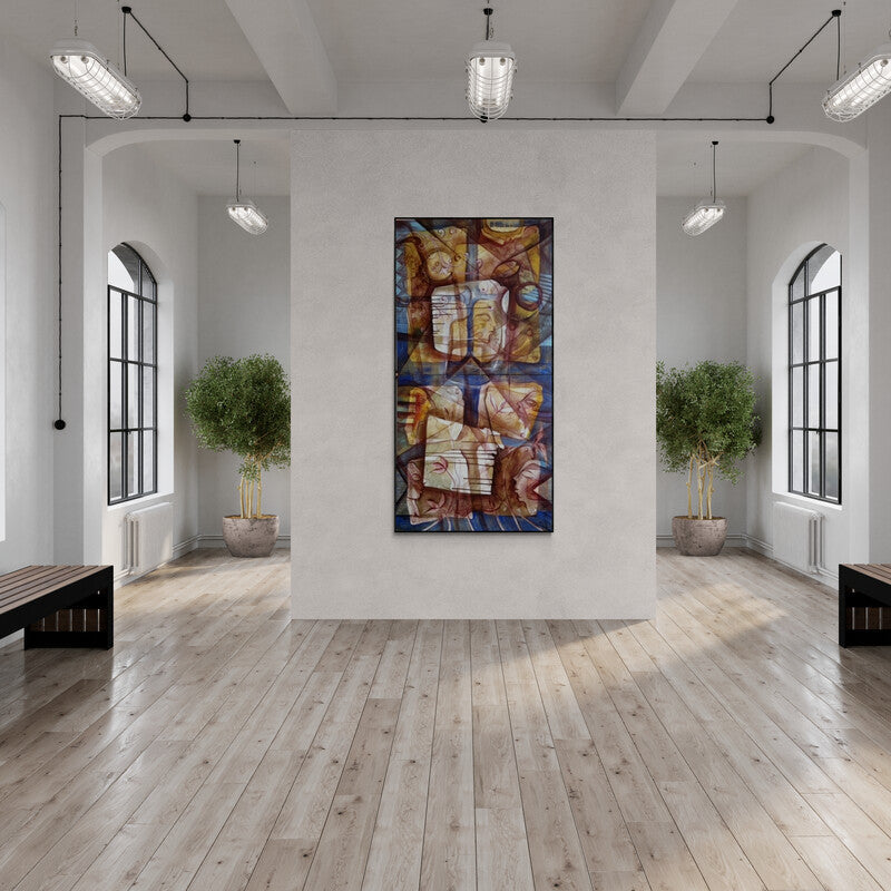 In-situ view of Rajesh Yadav's 'Face To Face' painting in a room