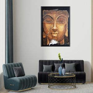 Manoj Muneshwar's 'The Face Ii (Buddha Timeless Serenity)' painting visualized above a sofa in a contemporary room.
