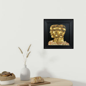 In-situ view of Laxman Aelay's 'Faces 3' painting in a room