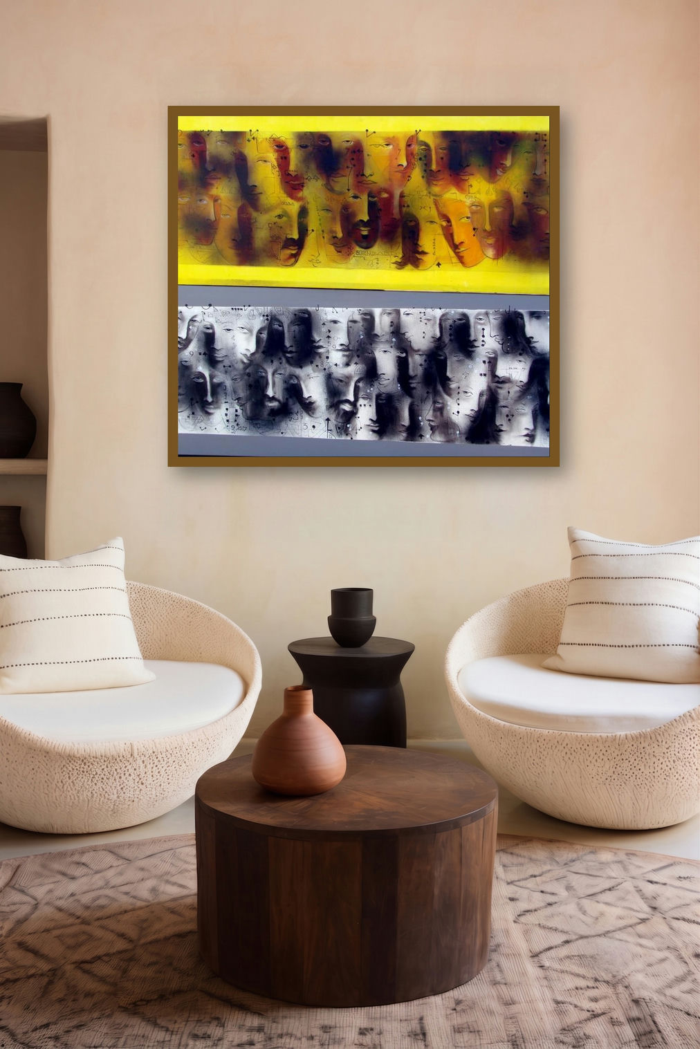 Faces From Crowds (Untitled) by artist Madan Lal displayed in a Contemporary gallery