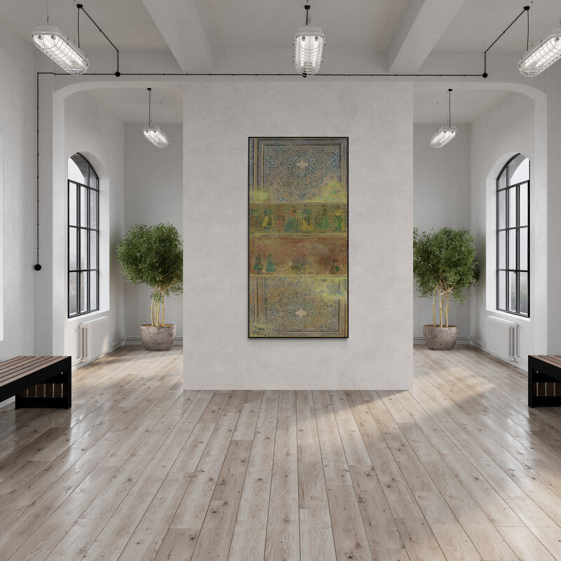 Preview of 'Faded Wall 3 (A Tapestry of Time)' Painting by Krishnal Fulwala shown on a wall in a furnished room.