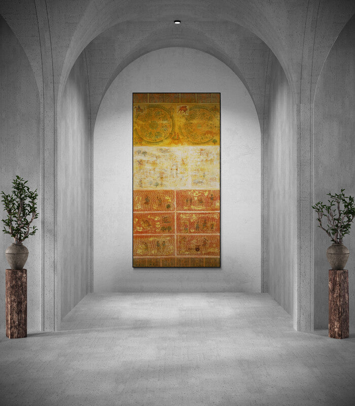 In-situ view of Krishnal Fulwala's 'Faded Wall 4 (Fragments of Time)' painting in a room