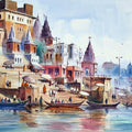 Cityscape watercolor painting titled 'Fall In Love With Banaras', 15x21 inches, by artist Gulshan Achari on Paper