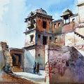 Cityscape watercolor painting titled 'Fall In Love With Chittorgarh Fort', 12x16 inches, by artist Gulshan Achari on Paper