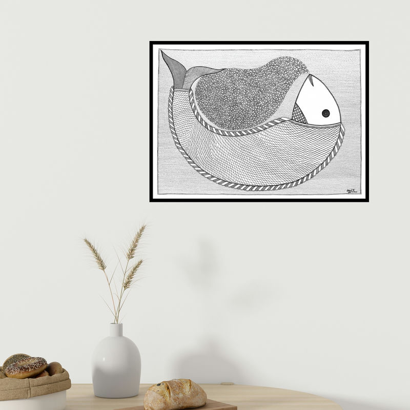 In-situ view of Avinash Karn's 'The Family' painting in a room