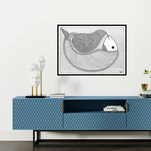 Preview of 'The Family' Painting by Avinash Karn shown on a wall in a furnished room.