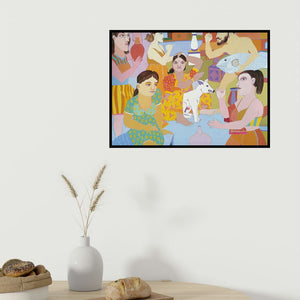 In-situ view of Shripad Gurav's 'Family' painting in a room
