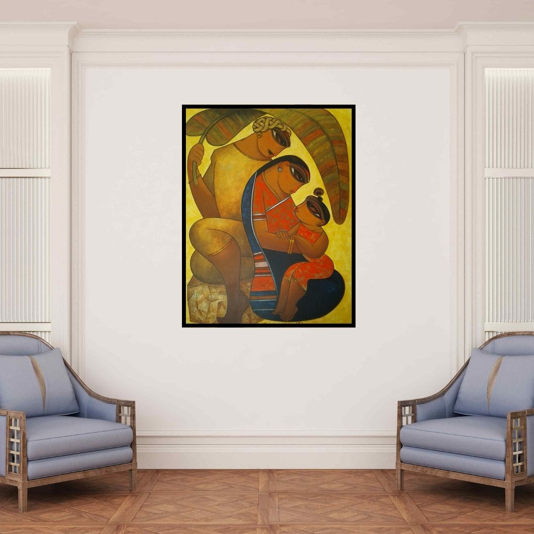 In-situ view of Ramesh Gujar's 'Family 2' painting in a room