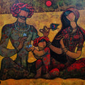 Family 2' figurative acrylic painting by artist Ramesh Gujar, 51x62 inch, on canvas
