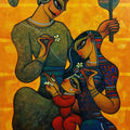 Family' figurative acrylic painting by artist Ramesh Gujar, 60x36 inch, on canvas