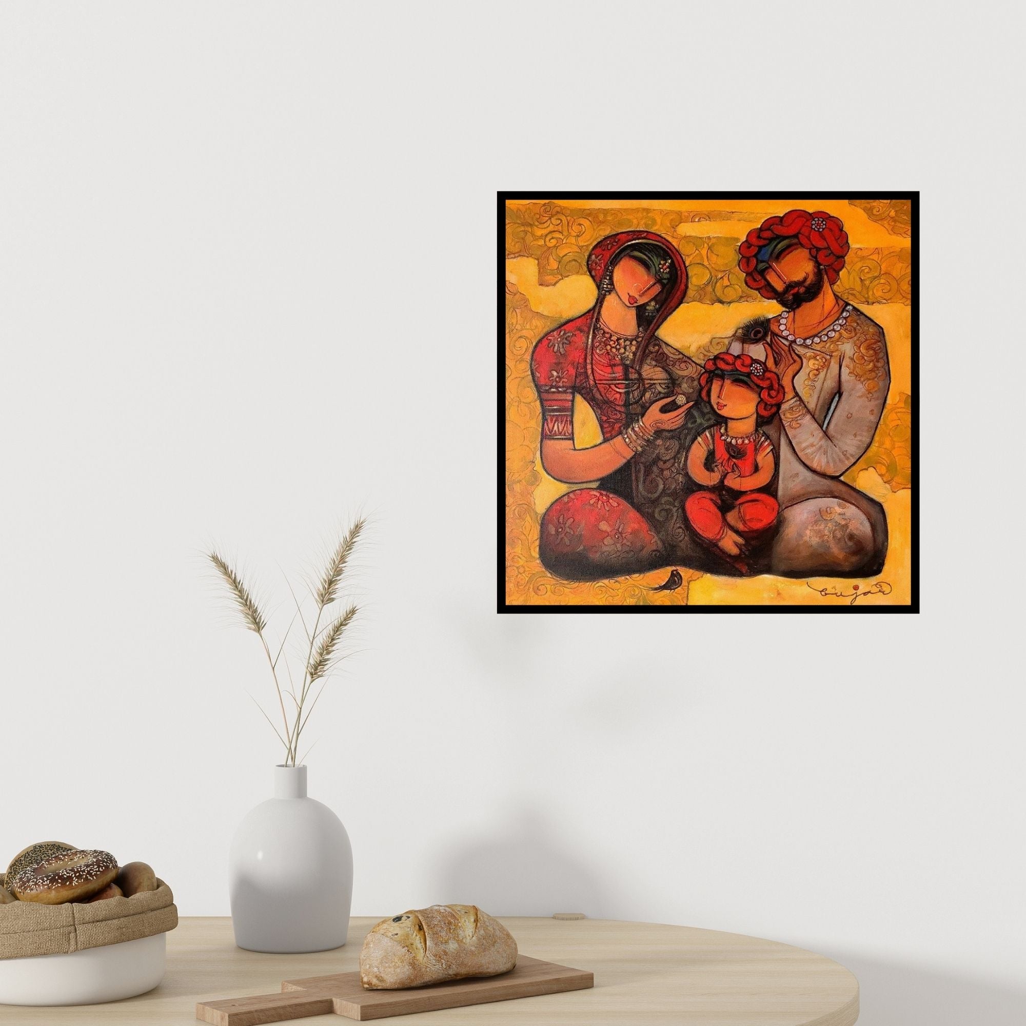 In-situ view of Ramesh Gujar's 'Family 5' painting in a room