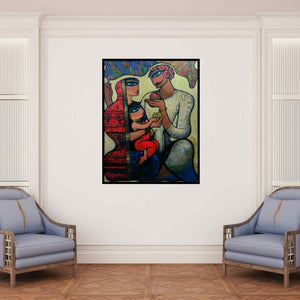 In-situ view of Ramesh Gujar's 'Family 8' painting in a room