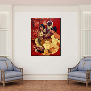 'Family' painting by Siddharth Shingade shown on a wall in a furnished room.