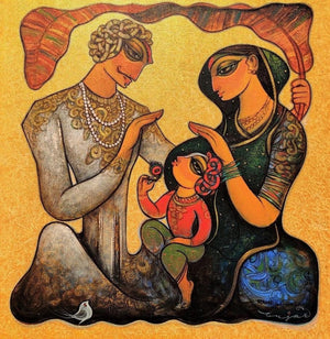 Figurative acrylic painting titled 'Family 9', 24x24 inches, by artist Ramesh Gujar on Canvas