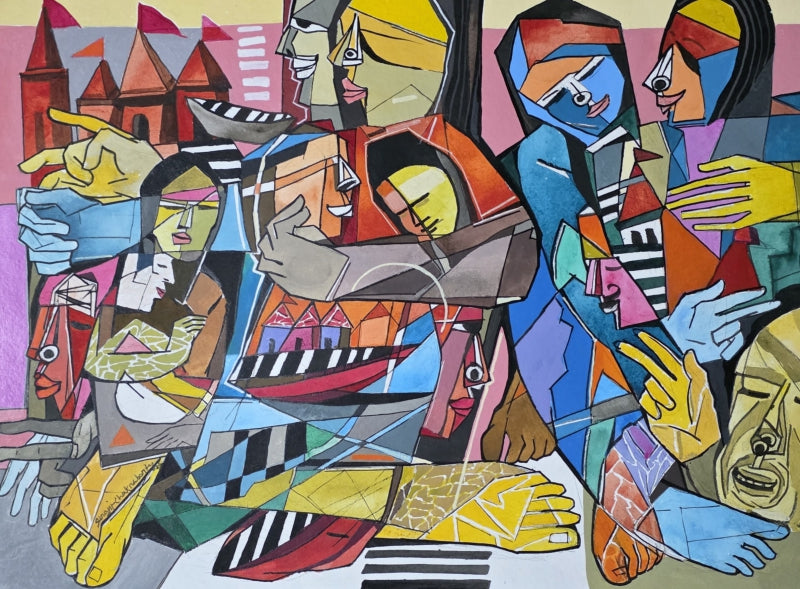 Family Series 1' figurative acrylic painting by artist Srj Surajit Chakraborty, 22x30 inch, on paper