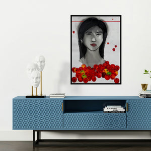 'Fanatical Dreams' painting by Avi Roy shown on a wall in a furnished room.