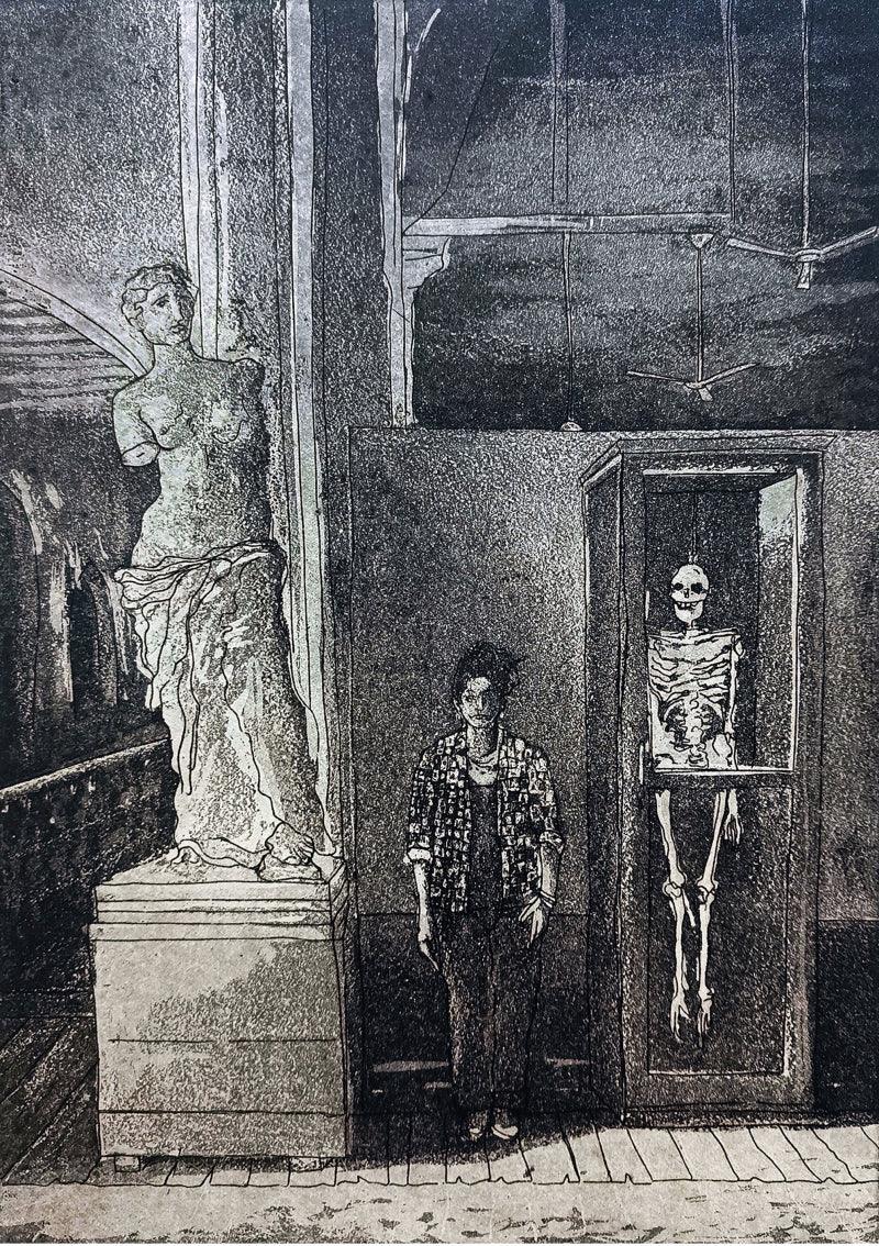 Figurative printmaking titled 'Fantasy Life And Death', 12x8 inches, by artist Prachi Sahasrabudhe on Paper