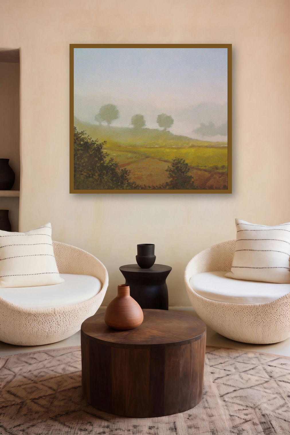 Farm View by artist Fareed Ahmed displayed in a Contemporary Exhibition gallery