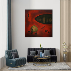 Preview of 'Farmer 1 (Elements of Creation 2)' Painting by Pravin Shinde shown on a wall in a furnished room.