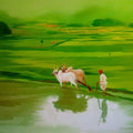 Nature oil painting titled 'Farmer', 36x60 inches, by artist Narayan Shelke on Canvas