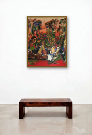 Farmer Couple In Chilli Farm (Figures in a Landscape) by artist Anjani Reddy displayed in a Designer Foyer