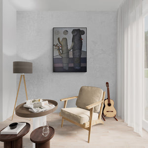 Preview of 'Farmer Life (Desert Dreams)' Painting by Samruddhi Patil shown on a wall in a furnished room.
