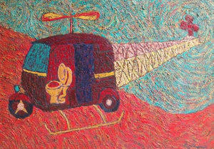 Fast Life (The Flying Machine) by Suraj Nagwanshi, Original Oil Contemporary Painting on Canvas, Large Horizontal Wall Art