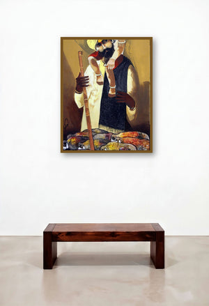 Father Shepherd (Pastoral Guardians) by artist Raosaheb Gurav displayed in a Modern Family Room
