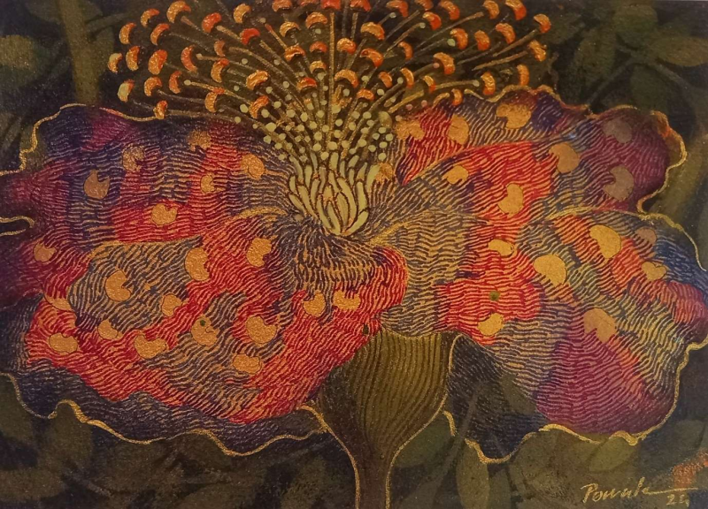 Feathers Of Pollen' nature mixed-media painting by artist Yogesh Powale, 6x8 inch, on paper