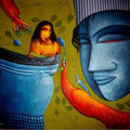 Figurative acrylic painting titled 'Feeling Love', 42x48 inches, by artist Samir Sarkar on Canvas