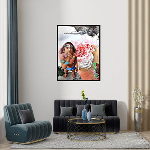 Preview of 'Feelings 3' Painting by Goutam Das shown on a wall in a furnished room.