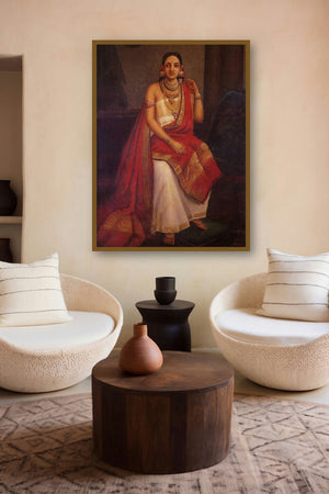 Feigned Arrogance by artist Raja Ravi Varma displayed in a Luxury gallery