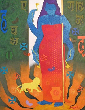 Feminity 13 (Divine Feminine) by Ranjit Singh, Original Acrylic Figurative Painting on Canvas, Large Vertical Wall Art