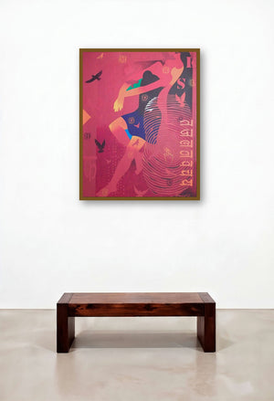 Feminity 14 (Dance of Letters) by artist Ranjit Singh displayed in a Minimalist Lounge